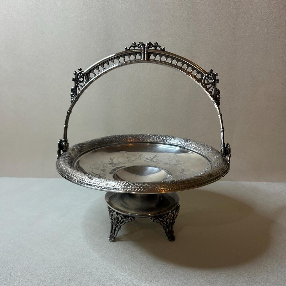 Antique EG Webster Bro Quadruple Plate Etched Sheep Bridal Basket Bowl 93